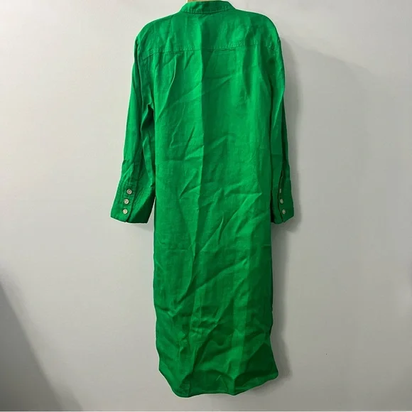 Zara Green Linen Longline Long Sleeve Tunic Button Down Dress Cover Up Small - Picture 8 of 13